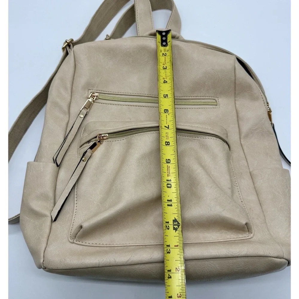 Faux Leather Backpack Purse Beige Cream Multi Pocket Travel Diaper Bag